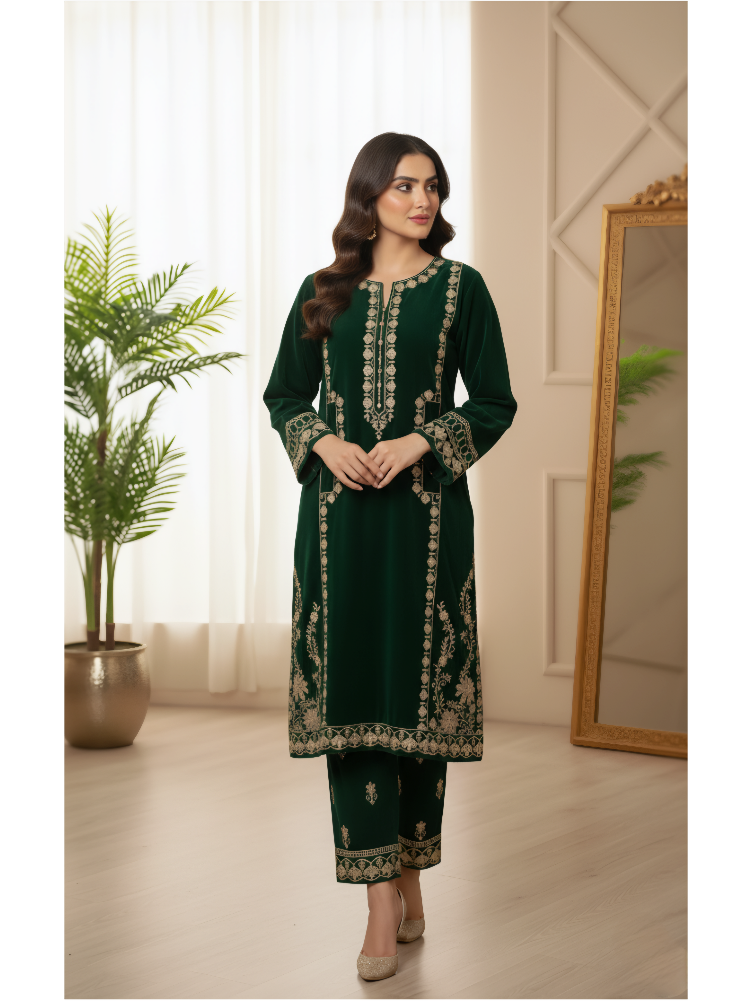 Velvet Floral Embroidered Anarkali Set