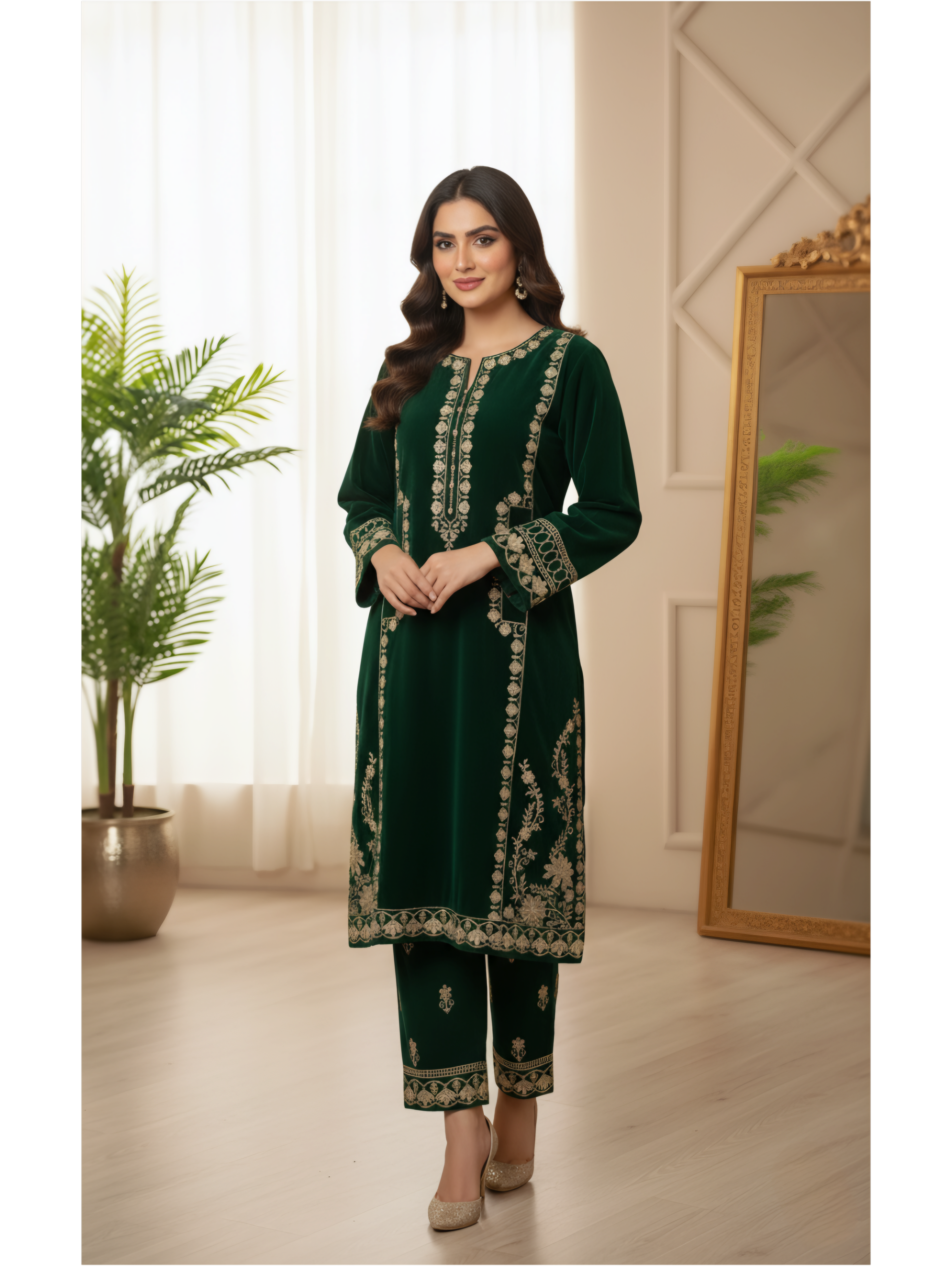 Velvet Floral Embroidered Anarkali Set