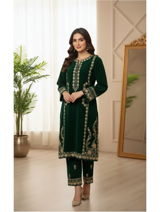 Velvet Floral Embroidered Anarkali Set