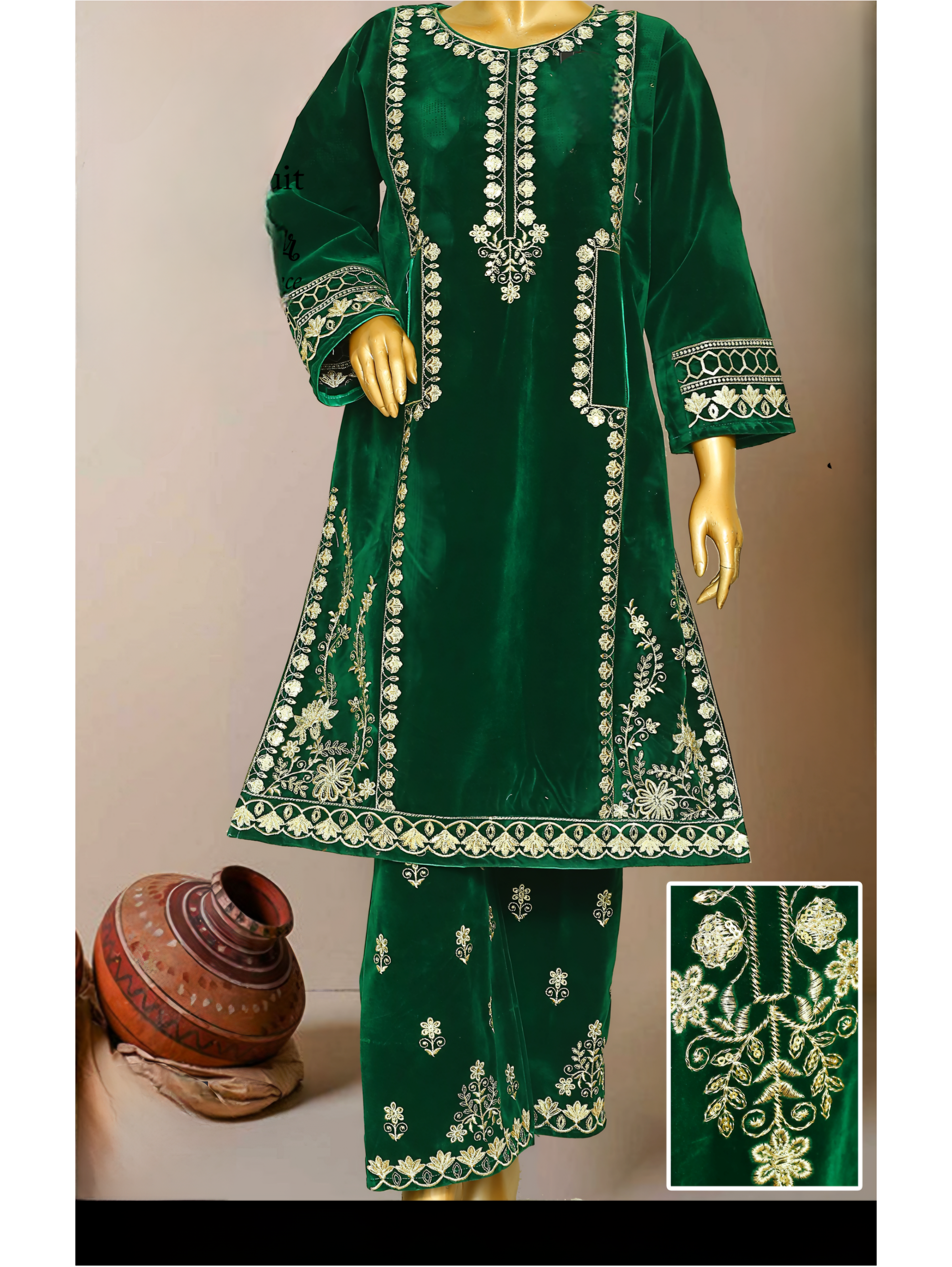 Velvet Floral Embroidered Anarkali Set