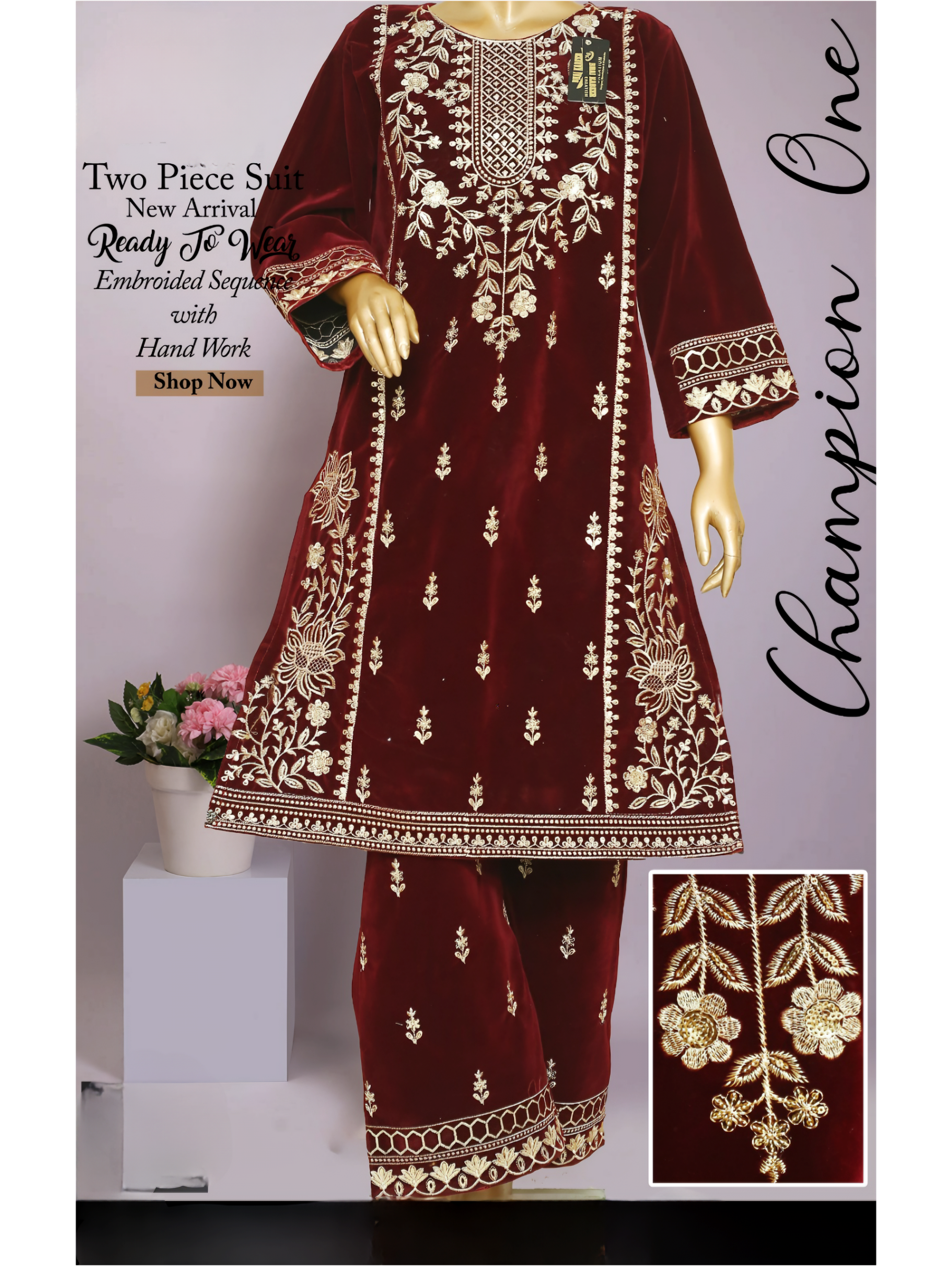 Sophisticated Burgundy Velvet Two-Piece Suit