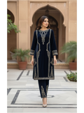 Navy Blue Velvet Embroidered Two-Piece Suit