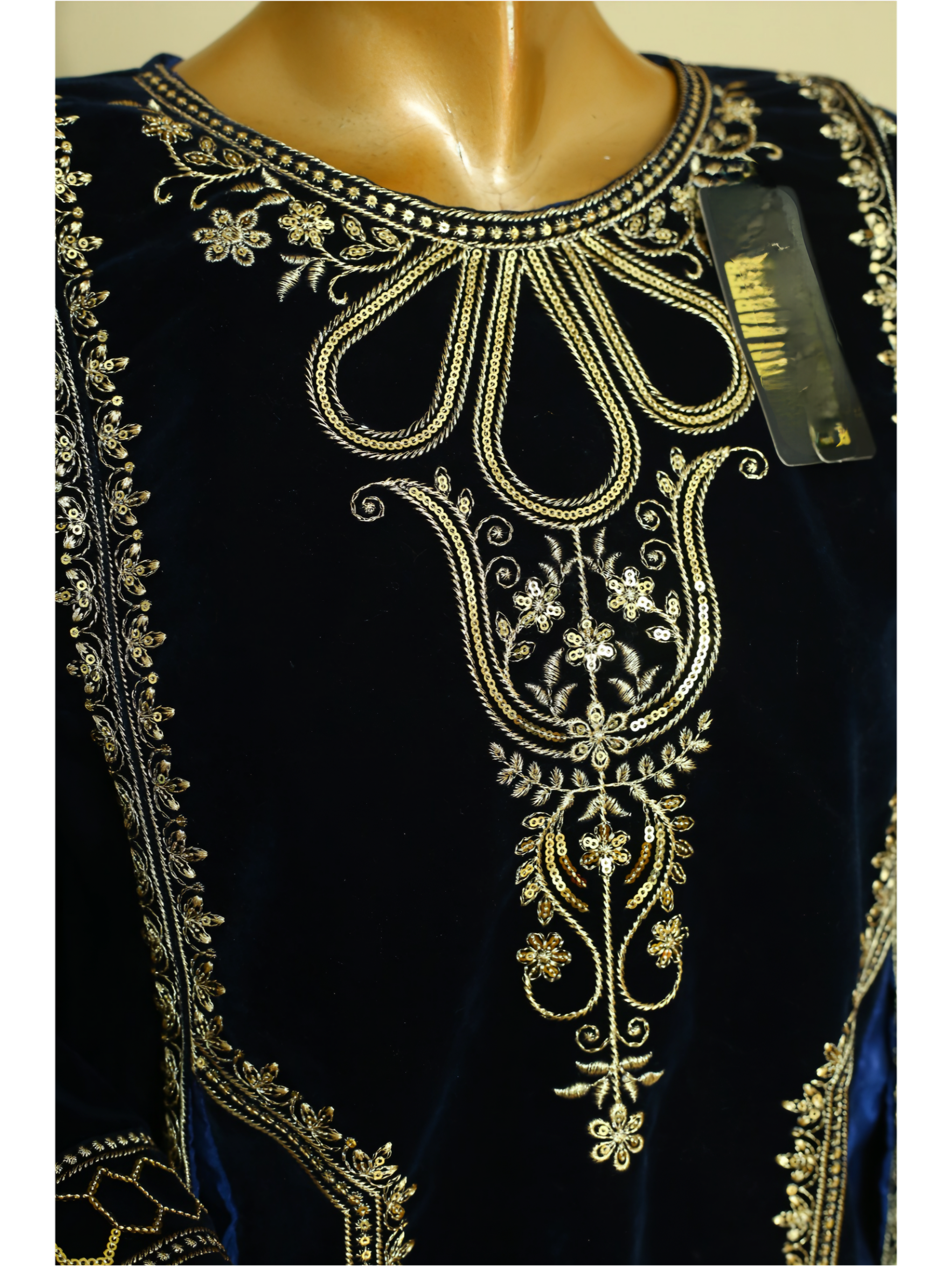 Navy Blue Velvet Embroidered Two-Piece Suit