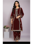 Maroon Velvet Embroidered Two-Piece Suit