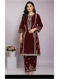 Maroon Velvet Embroidered Two-Piece Suit