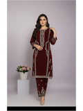 Maroon Velvet Embroidered Two-Piece Suit