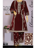 Maroon Velvet Embroidered Two-Piece Suit