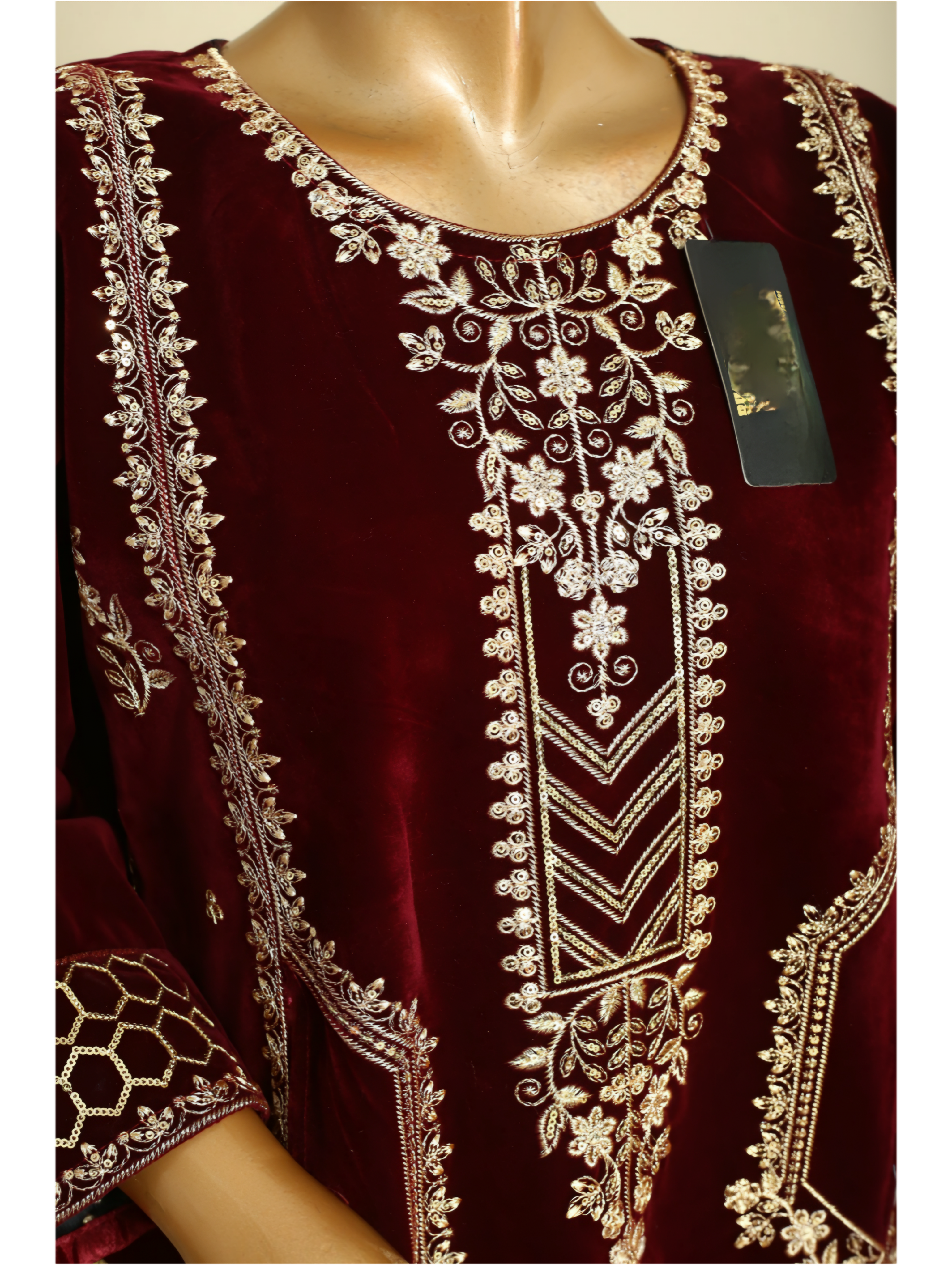 Maroon Velvet Embroidered Two-Piece Suit