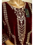 Maroon Velvet Embroidered Two-Piece Suit