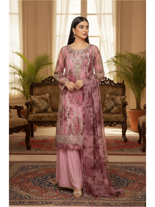 Rose Blush Embroidered Luxury Three-Piece Ensemble