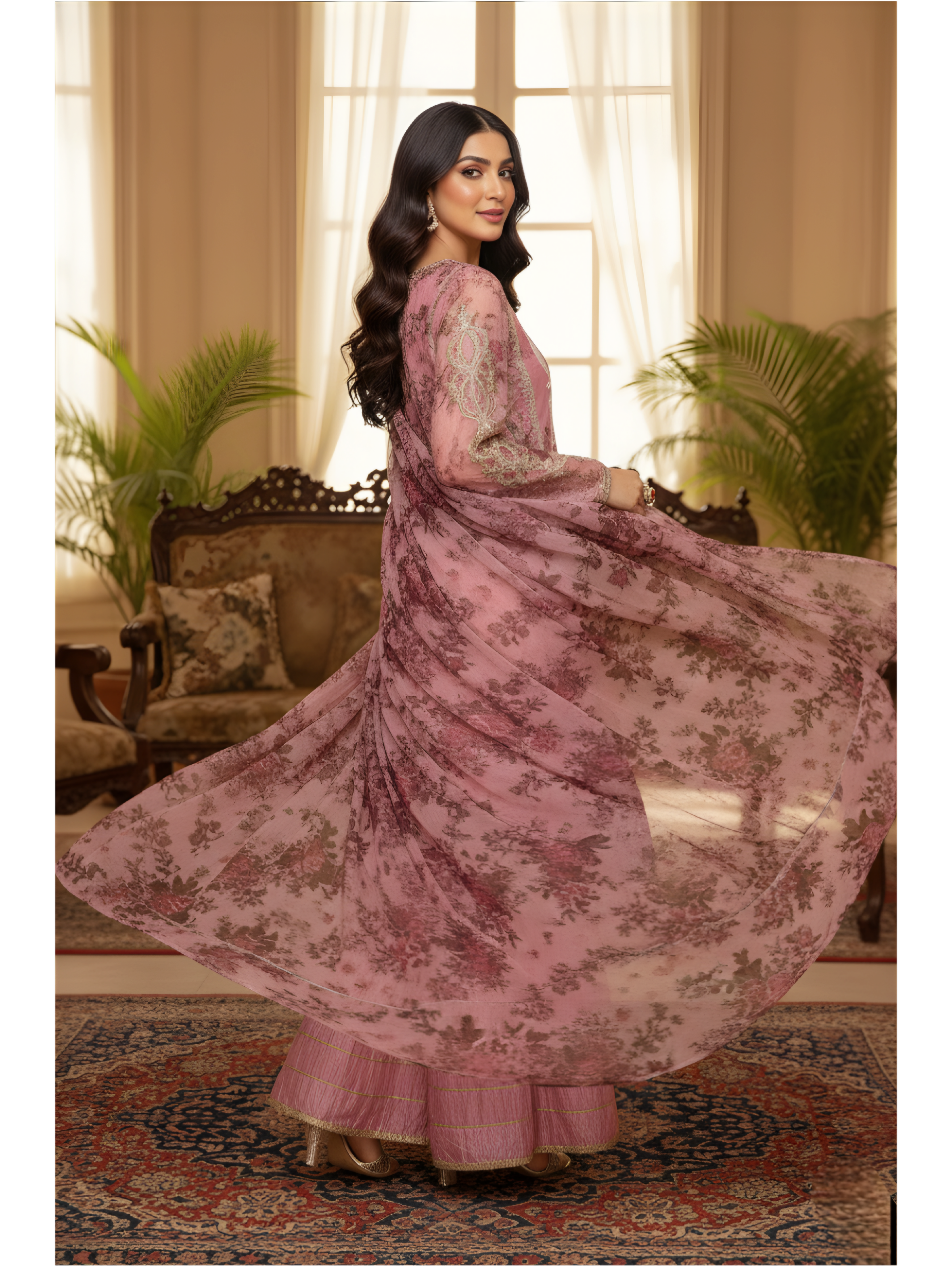 Rose Blush Embroidered Luxury Three-Piece Ensemble