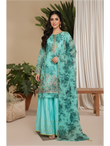 Aqua Serenity Embroidered Three-Piece Ensemble