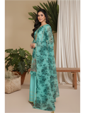 Aqua Serenity Embroidered Three-Piece Ensemble