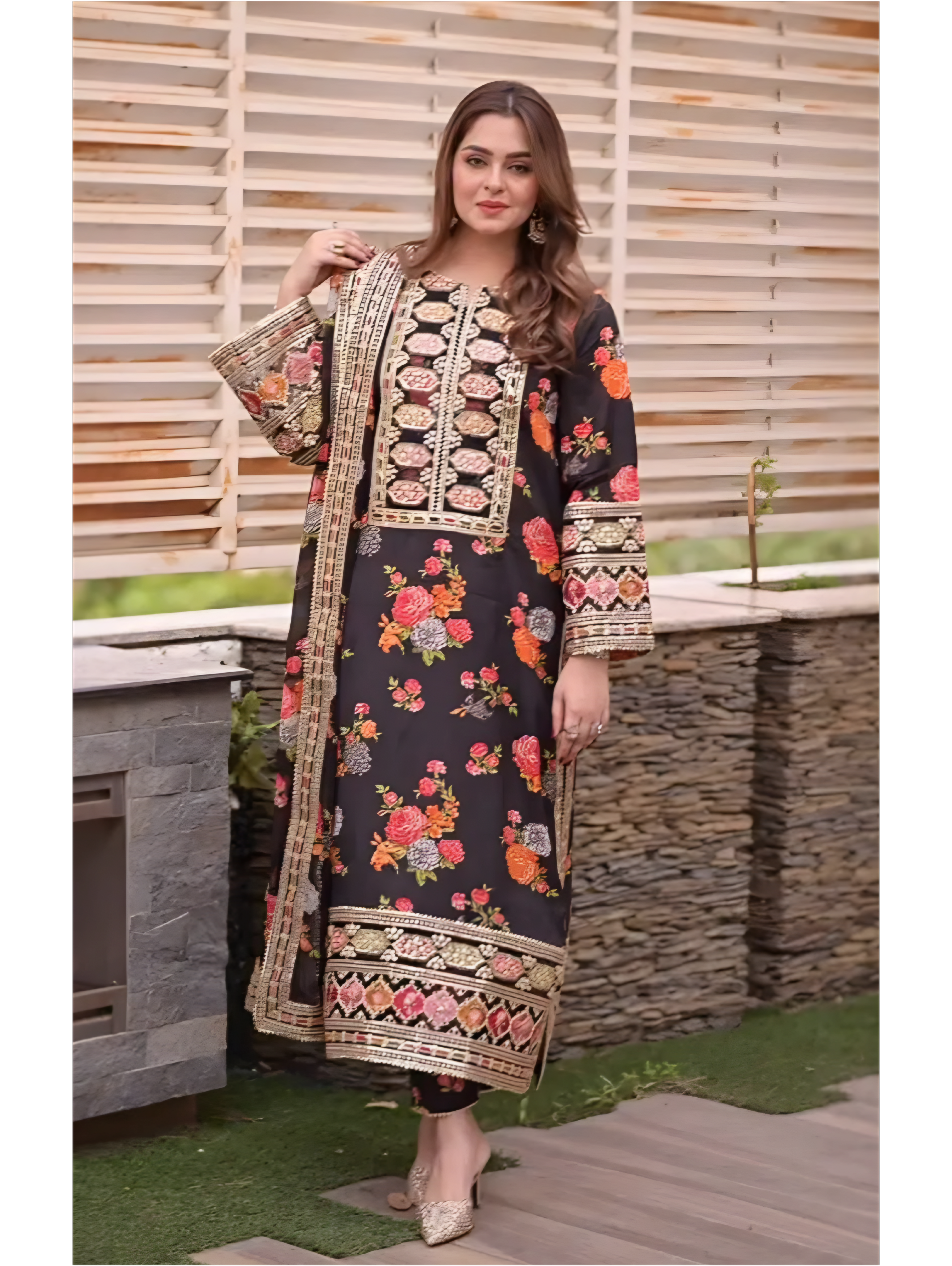 Black Floral Embroidered Luxury 3-Piece Suit