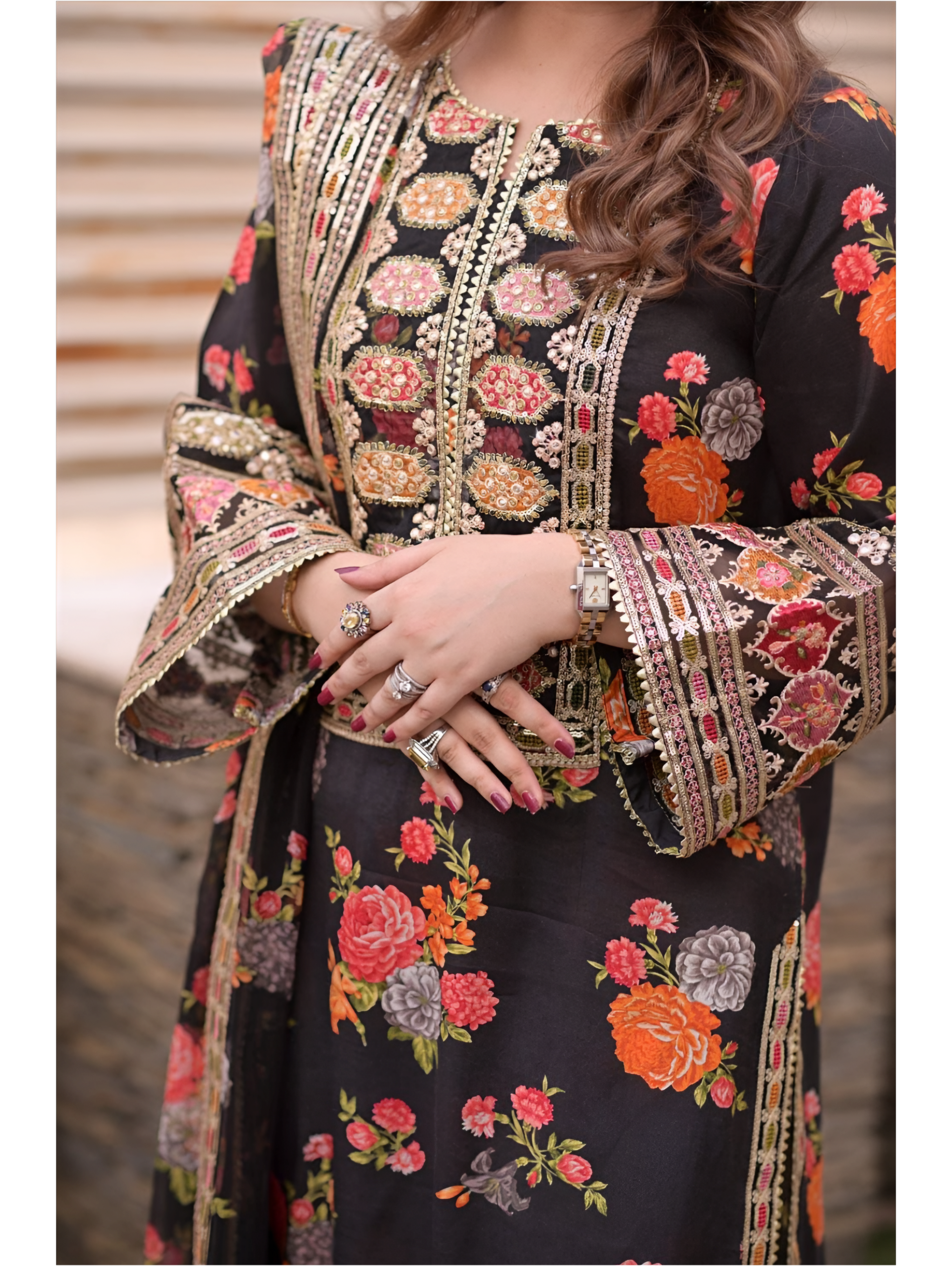Black Floral Embroidered Luxury 3-Piece Suit