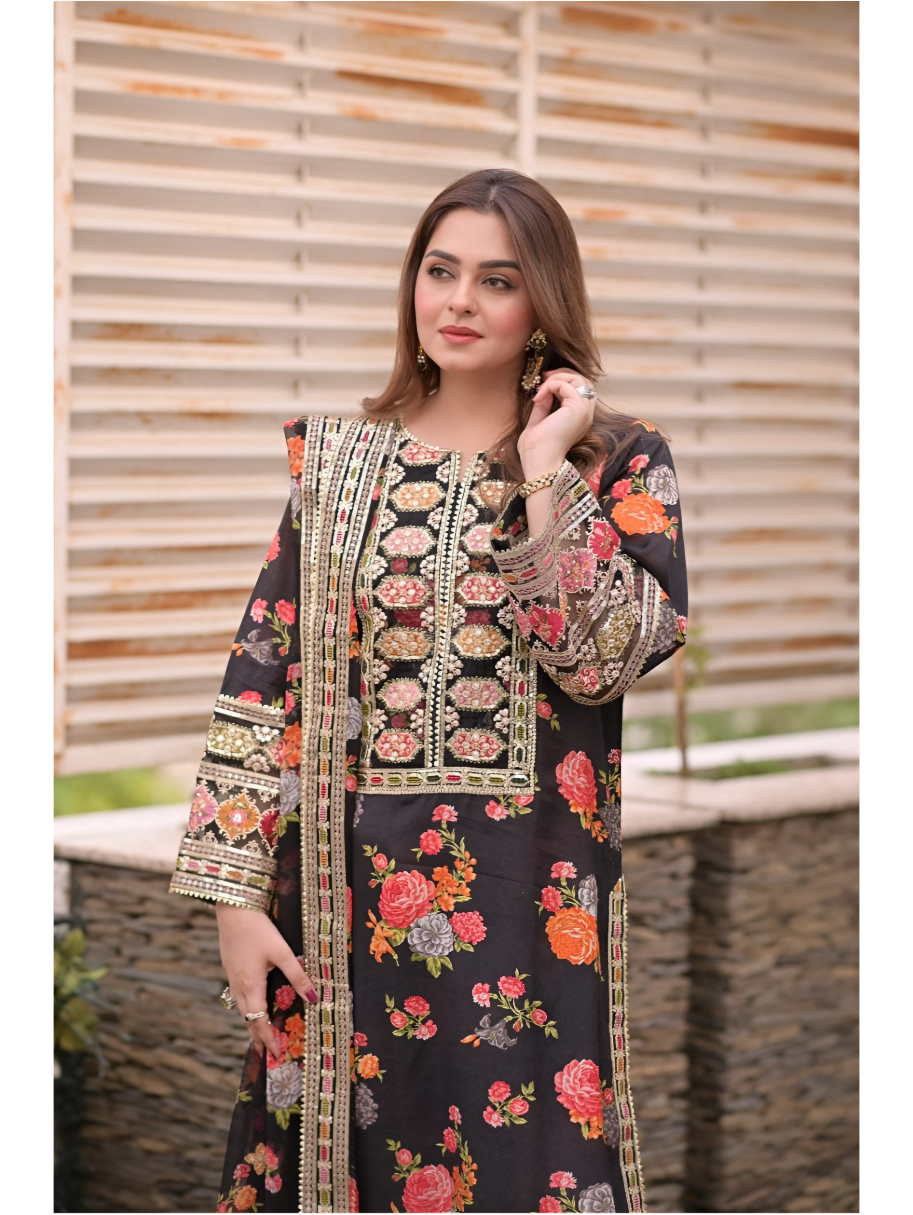 Black Floral Embroidered Luxury 3-Piece Suit