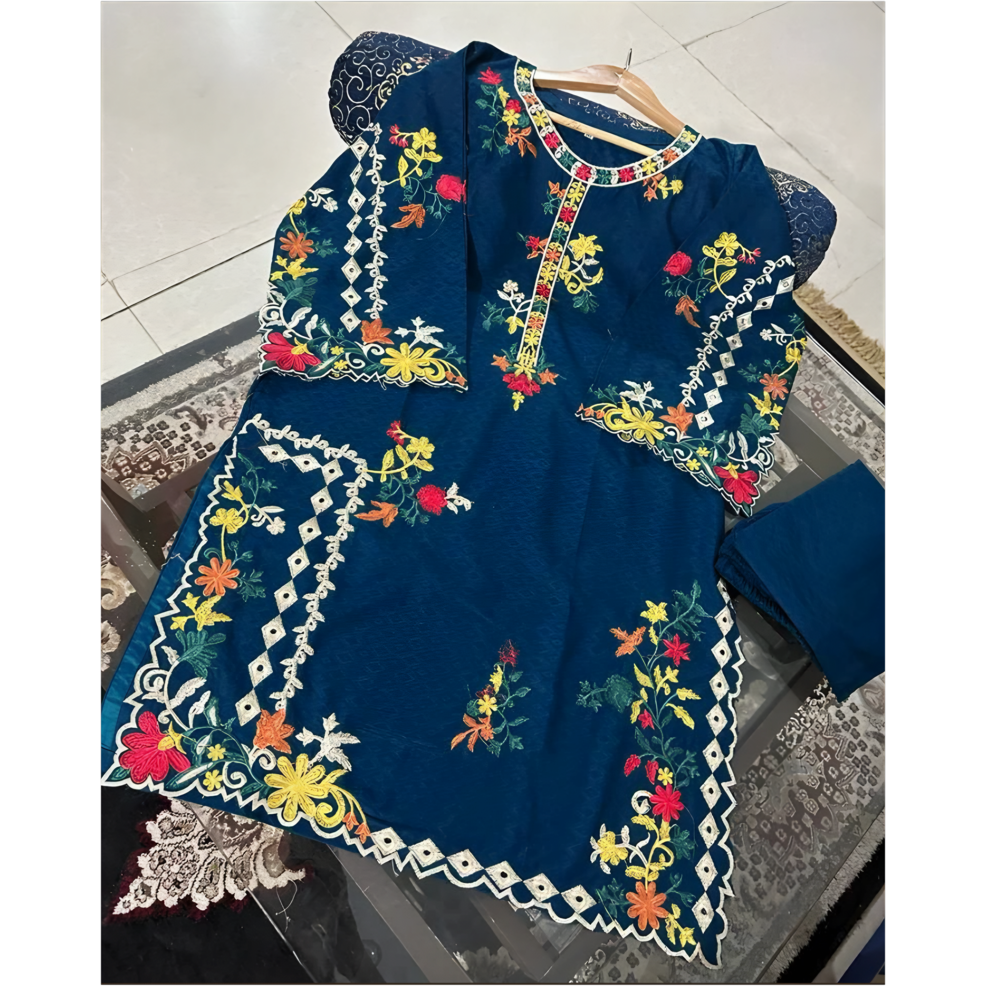 Mustard Embroidered Linen Lawn Suit