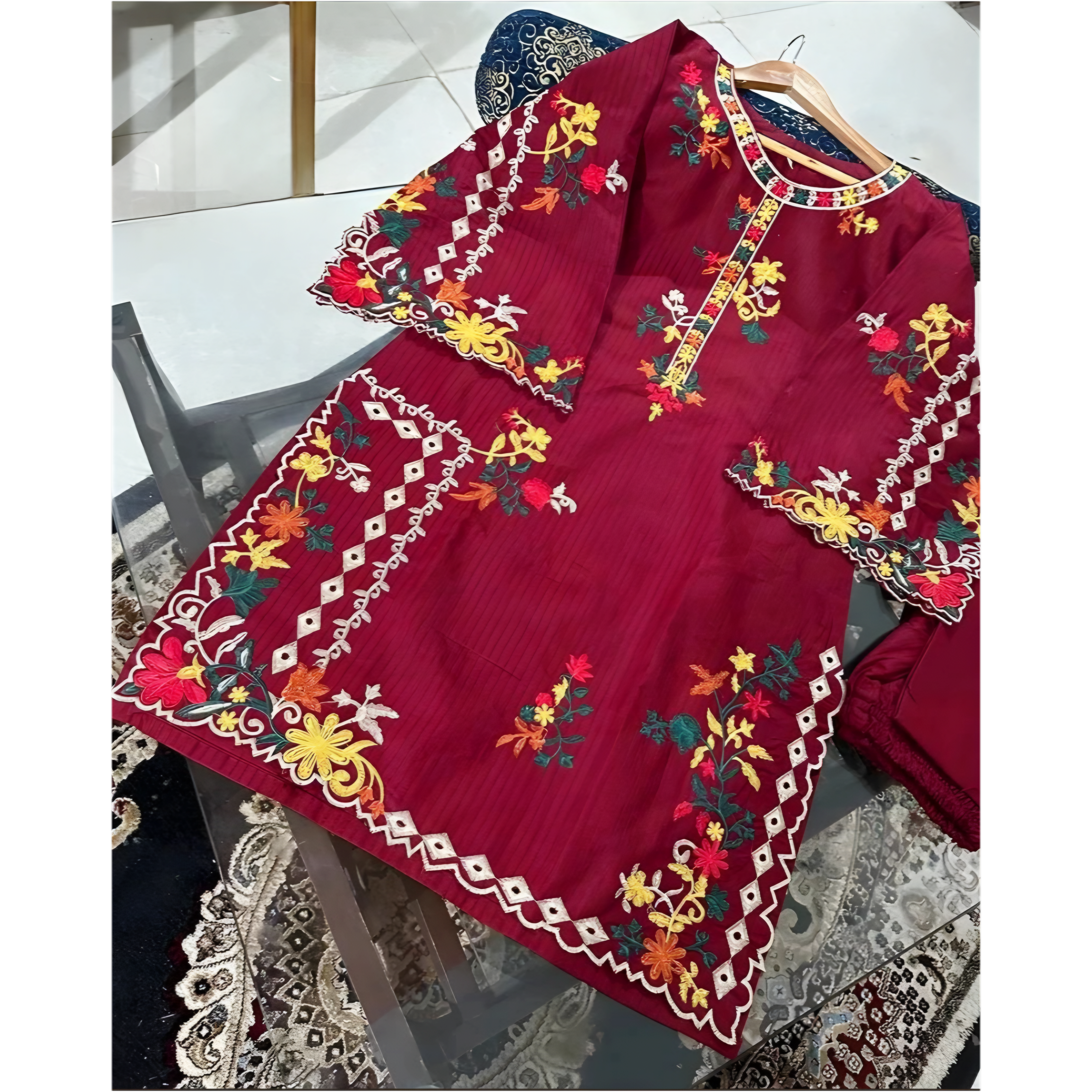 Mustard Embroidered Linen Lawn Suit