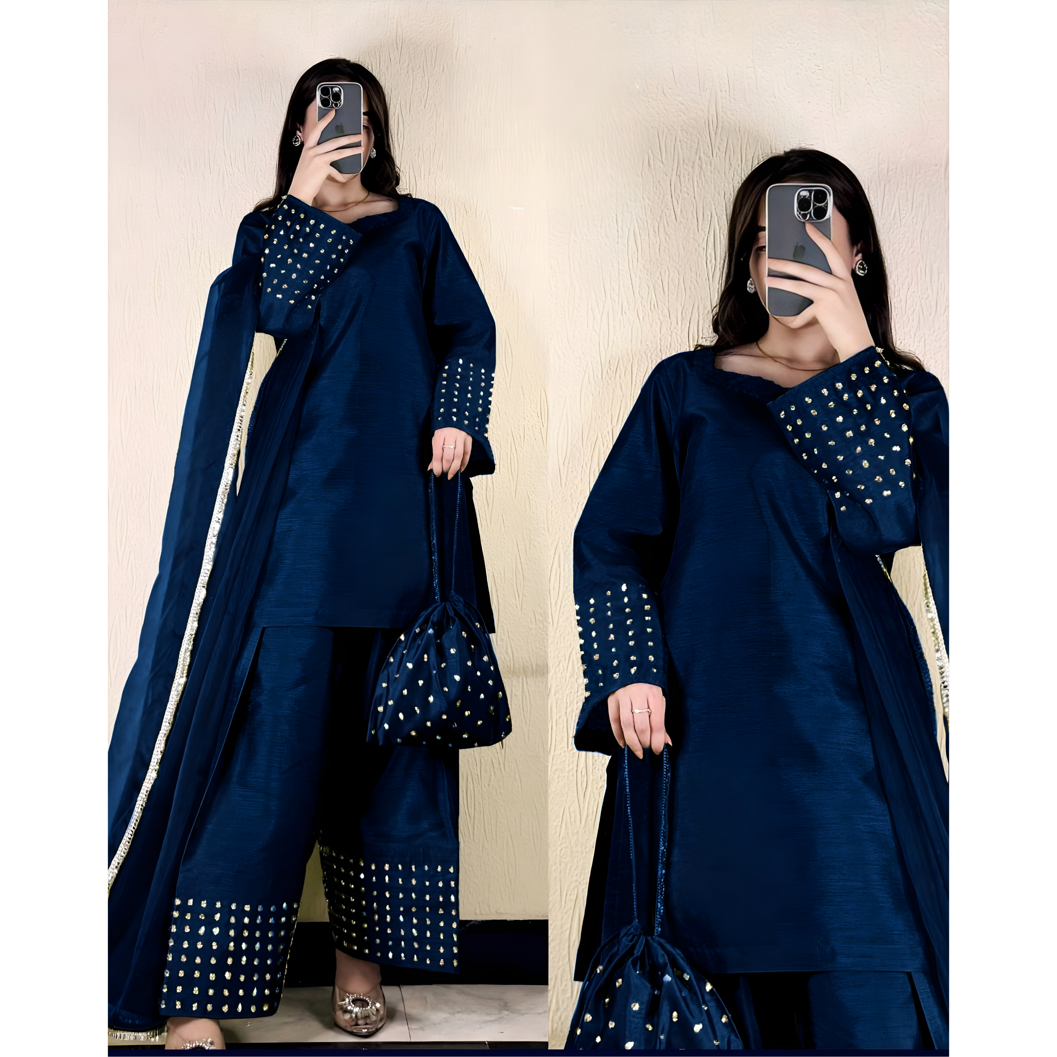 Premium Shamose Silk 4-Piece Ensemble