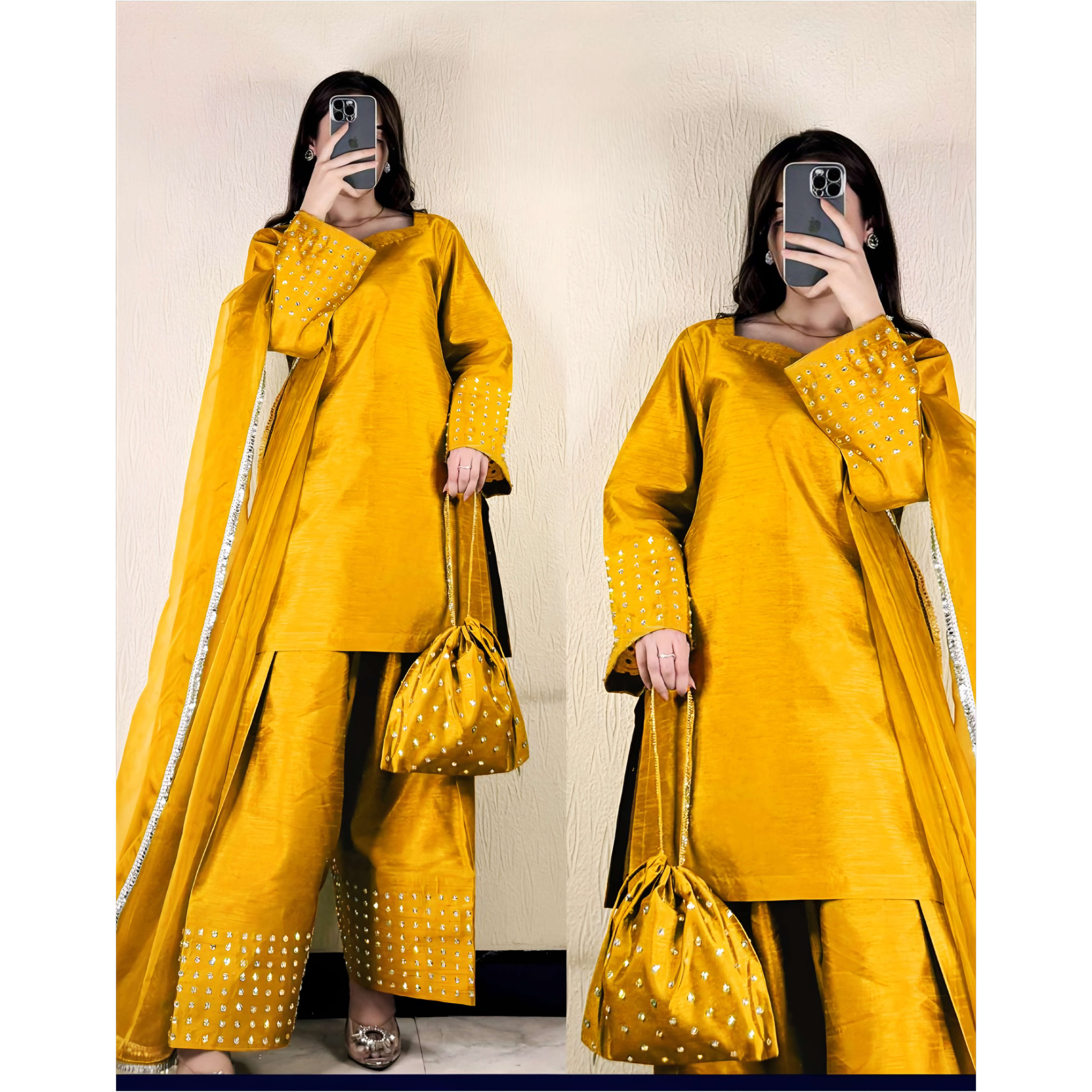 Premium Shamose Silk 4-Piece Ensemble