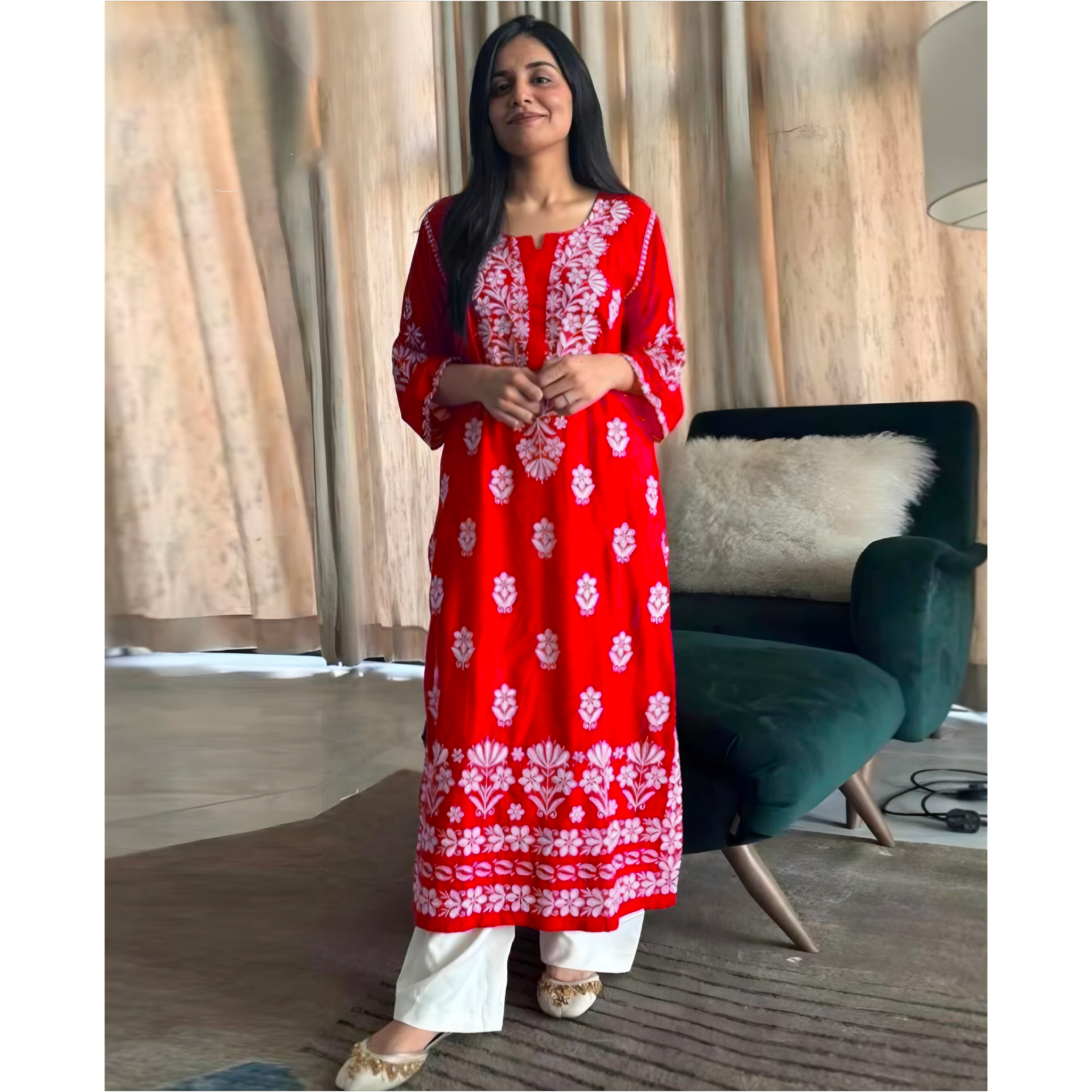 Indian Chikankari Style Embroidered Kurti