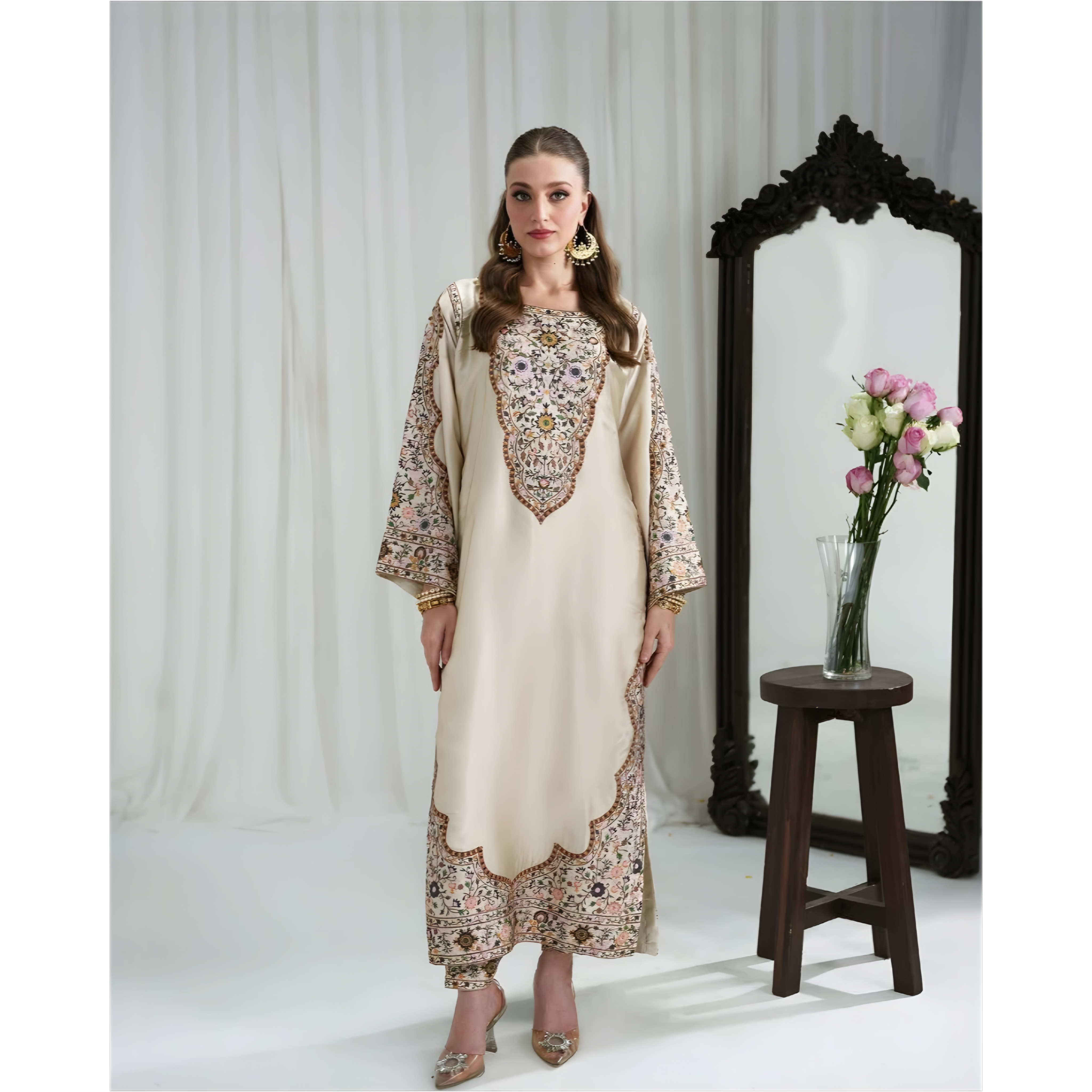 Classic Beige Printed Lawn Suit