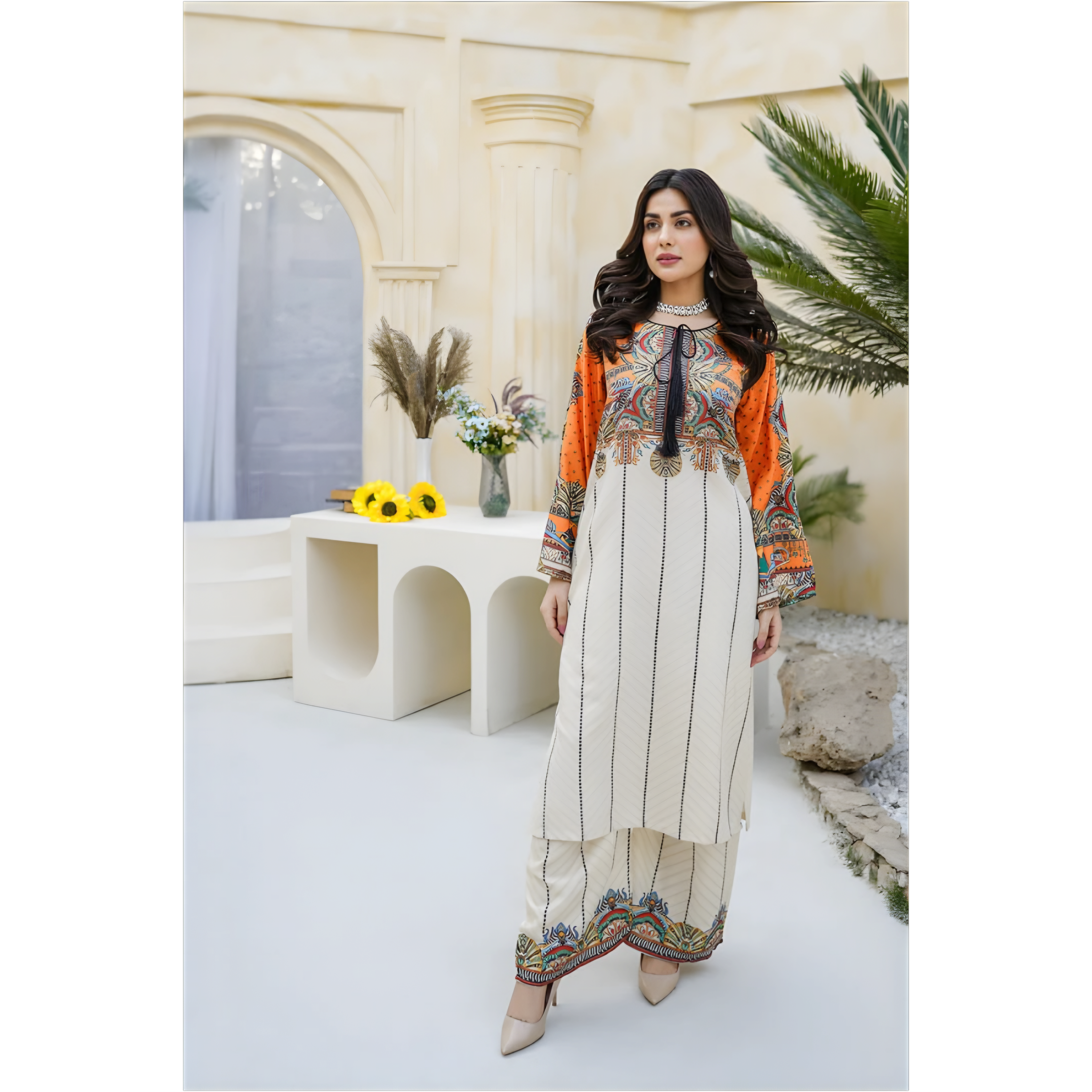 Sunset Charm Lawn Suit