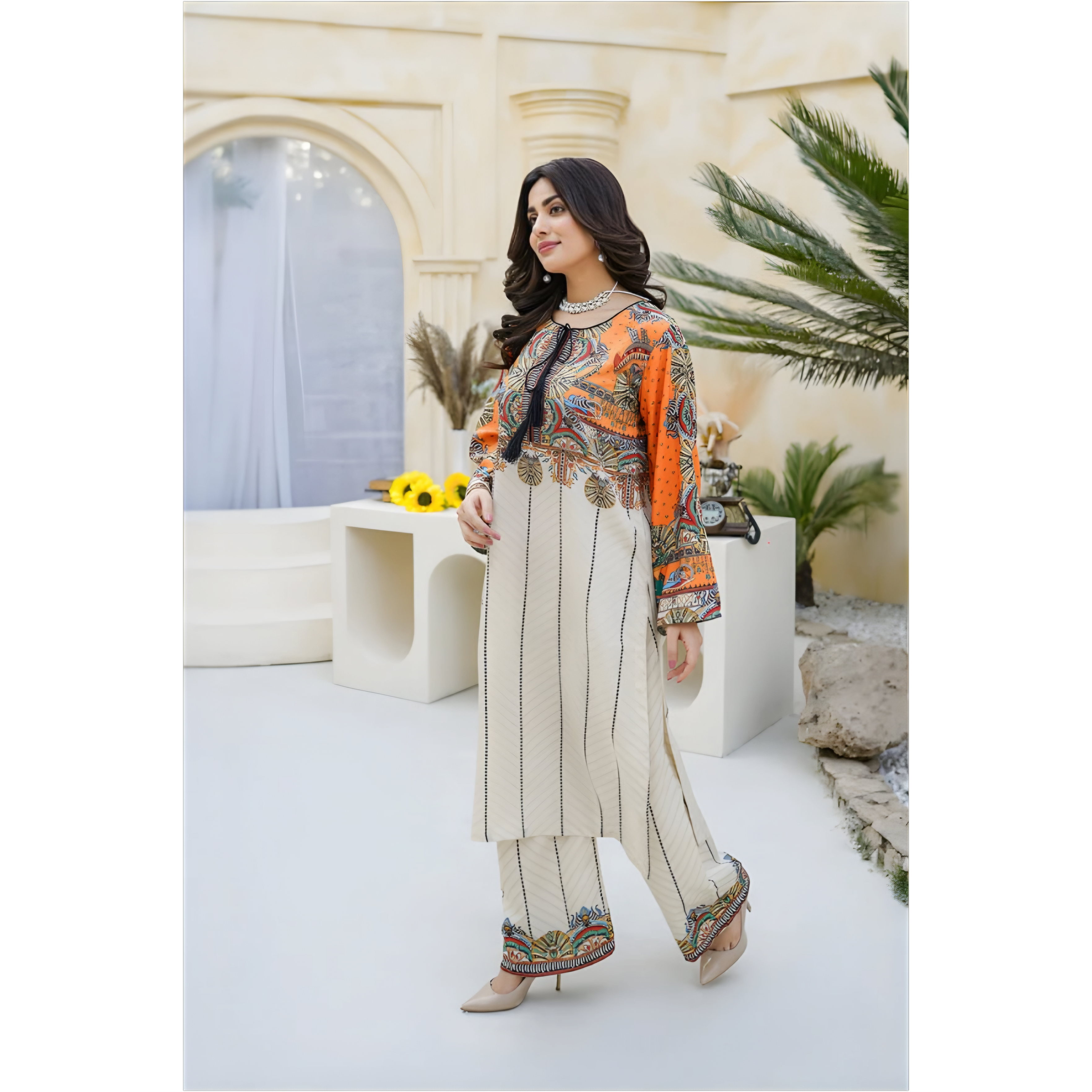 Sunset Charm Lawn Suit
