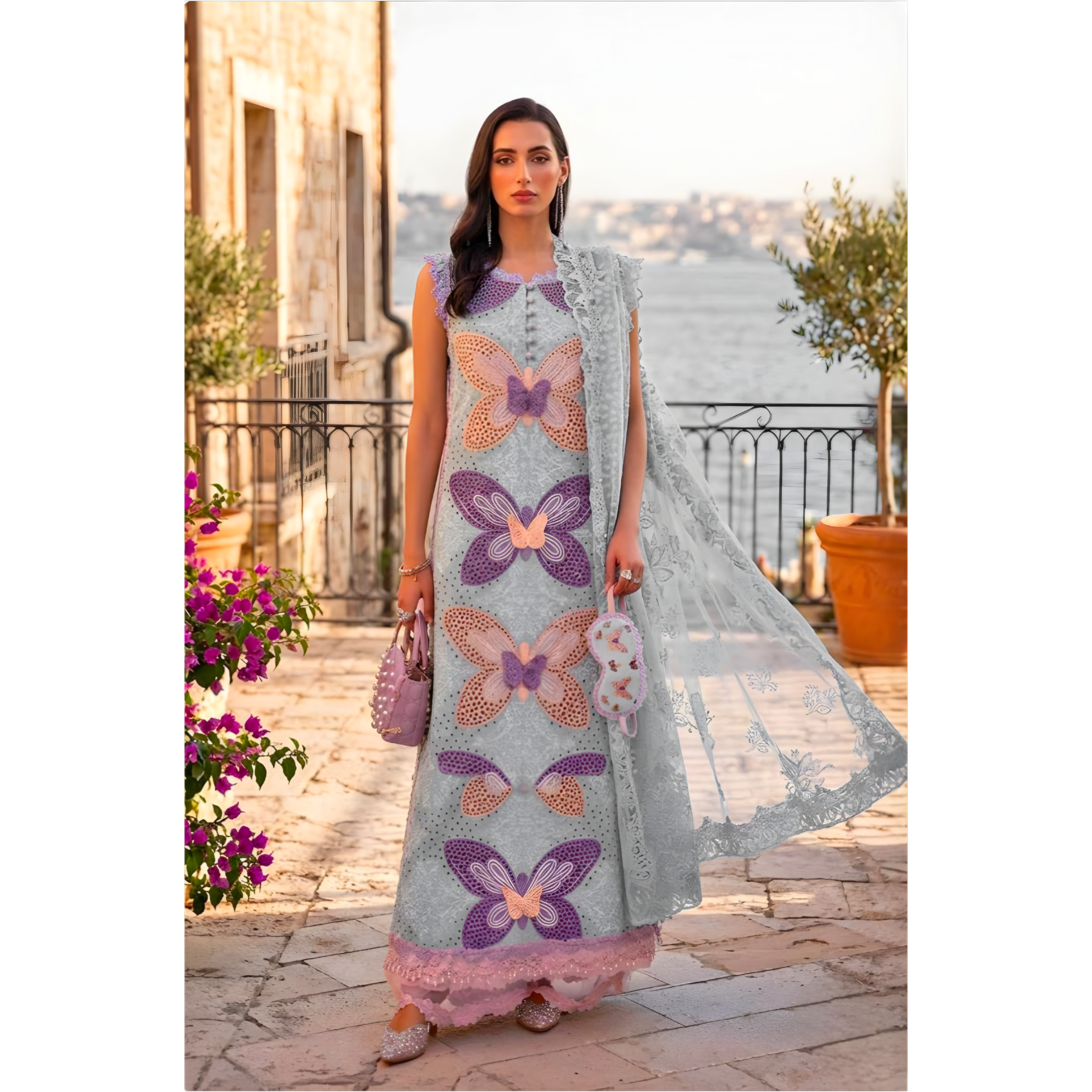 Pastel Blue Butterfly Motif