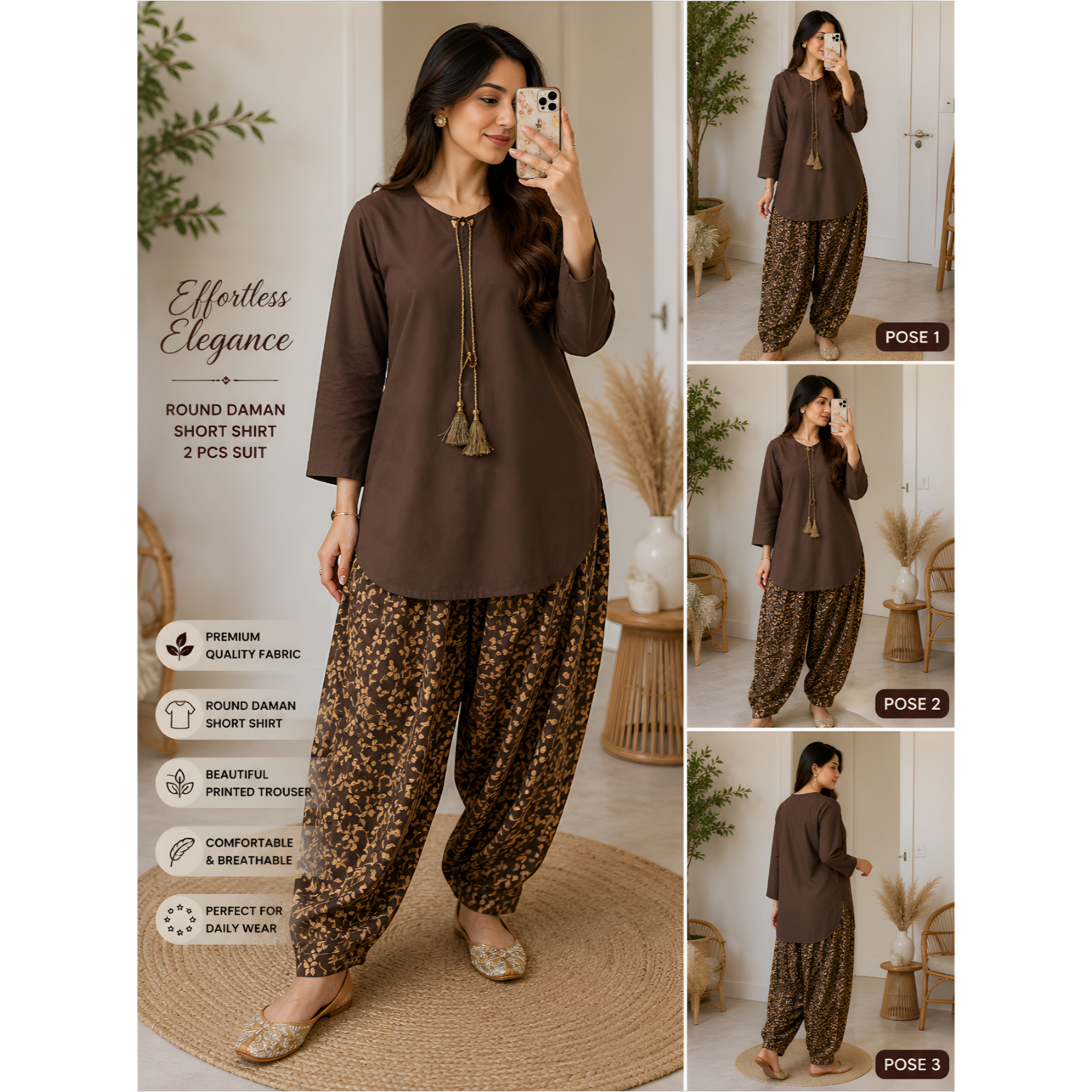 Round Daman Short Shirt with Farshi Shalwar
