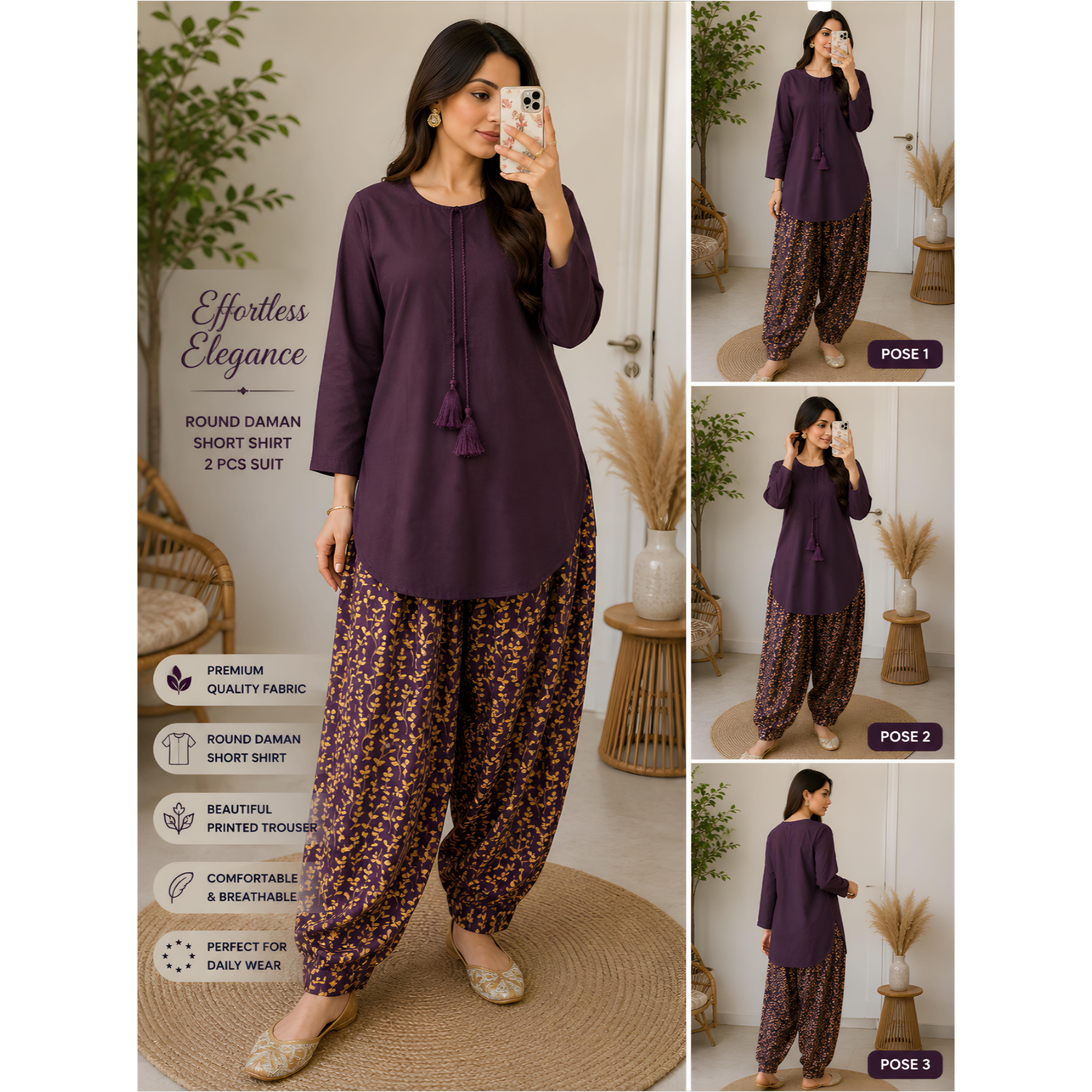 Round Daman Short Shirt with Farshi Shalwar