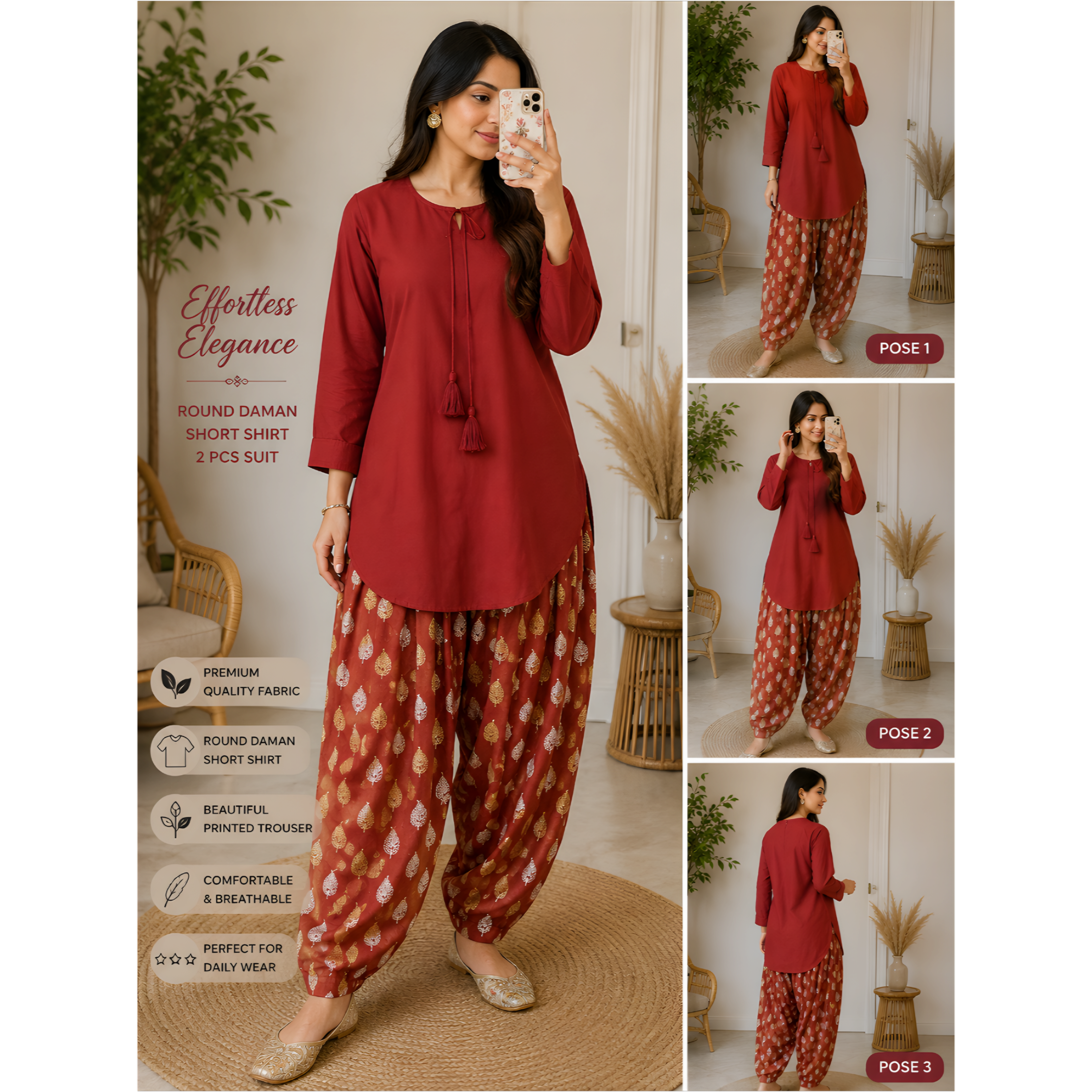 Round Daman Short Shirt with Farshi Shalwar