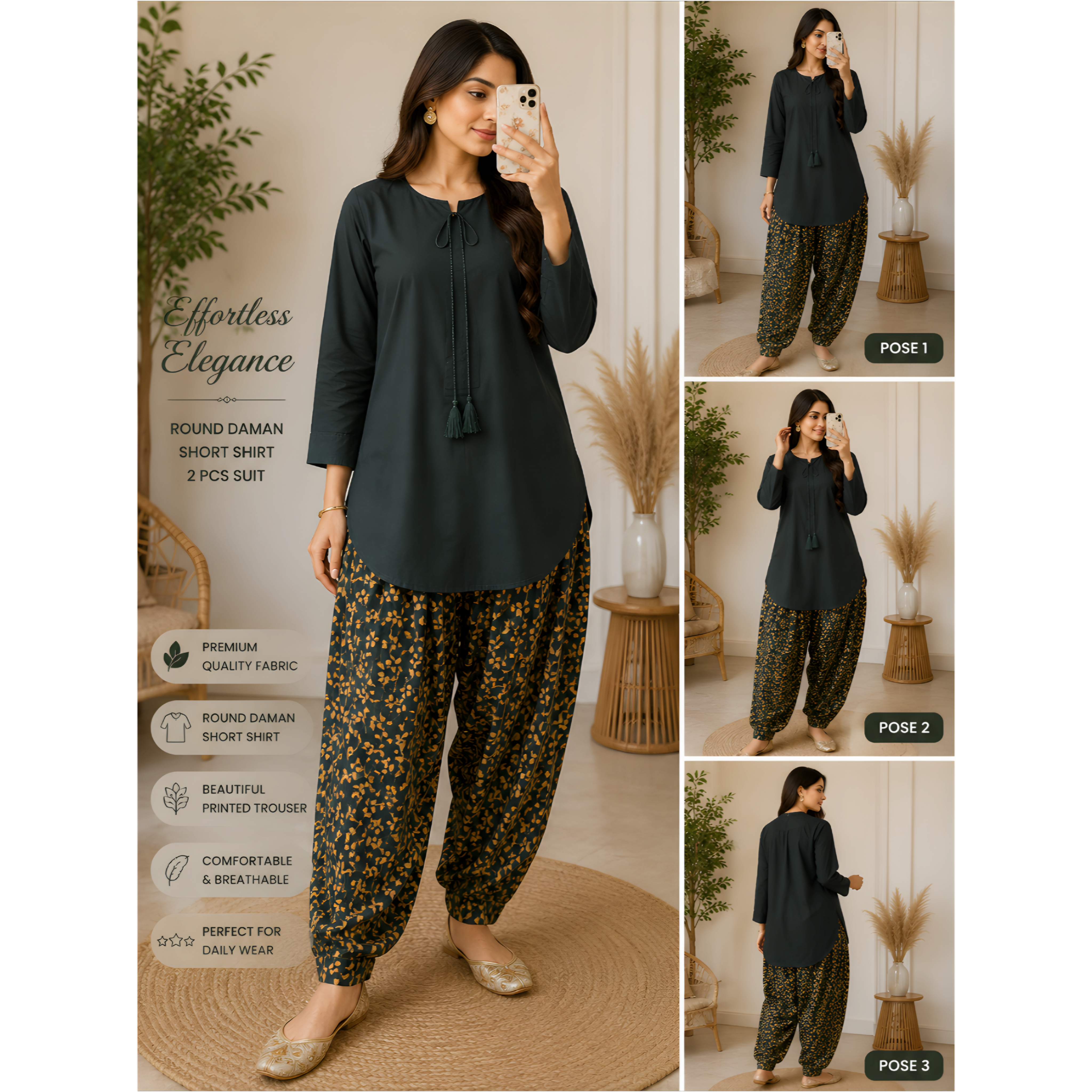 Round Daman Short Shirt with Farshi Shalwar