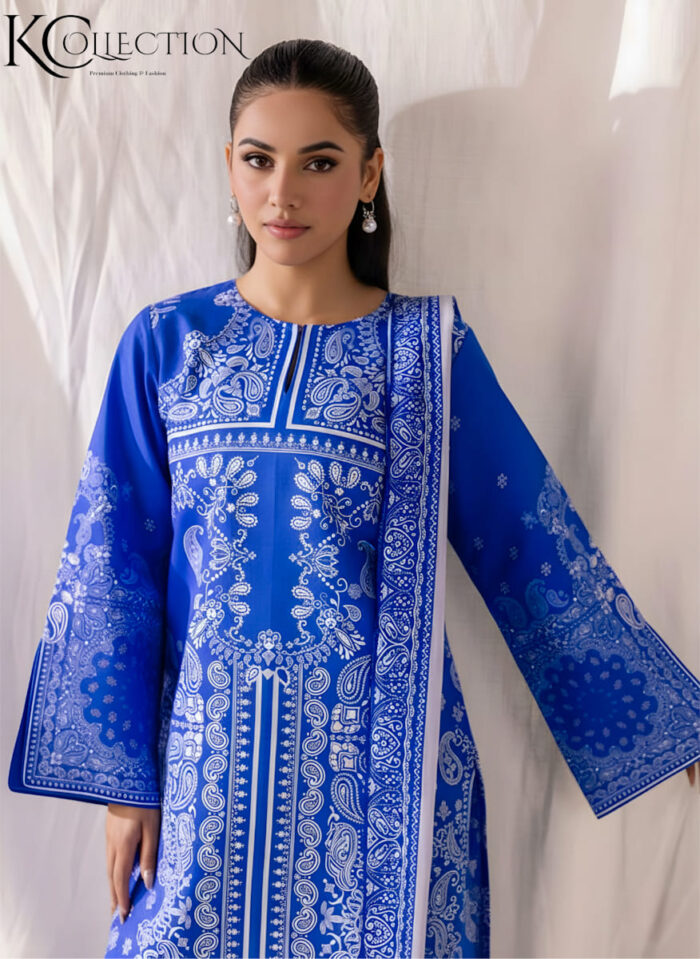 Royal Blue Paisley Printed 2-Piece Suit - Image 2