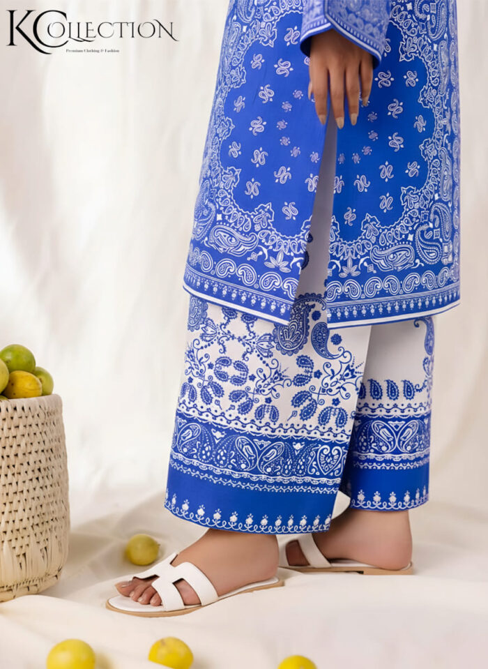 Royal Blue Paisley Printed 2-Piece Suit - Image 4