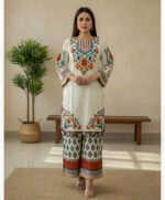 Digital Printed 2-Piece Suit | Noor White | Co-ord Set - Image 2