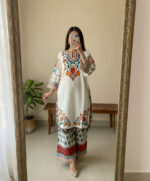 Digital Printed 2-Piece Suit | Noor White | Co-ord Set